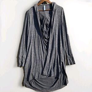 Athleta Harmony Wrap Hooded Cardigan Gray Open Front Drape Women Medium Stretchy